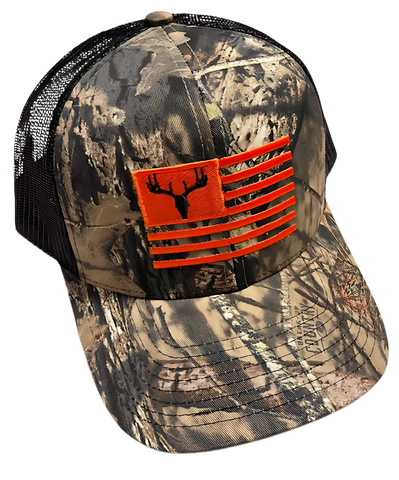 MOSSY OAK CAMO USA FLAG BUCK HUNTER ORANGE