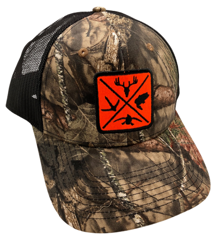 MOSSY OAK CAMO OUTDOOR X HUNTER ORANGE EMBROIDERED SNAPBACK